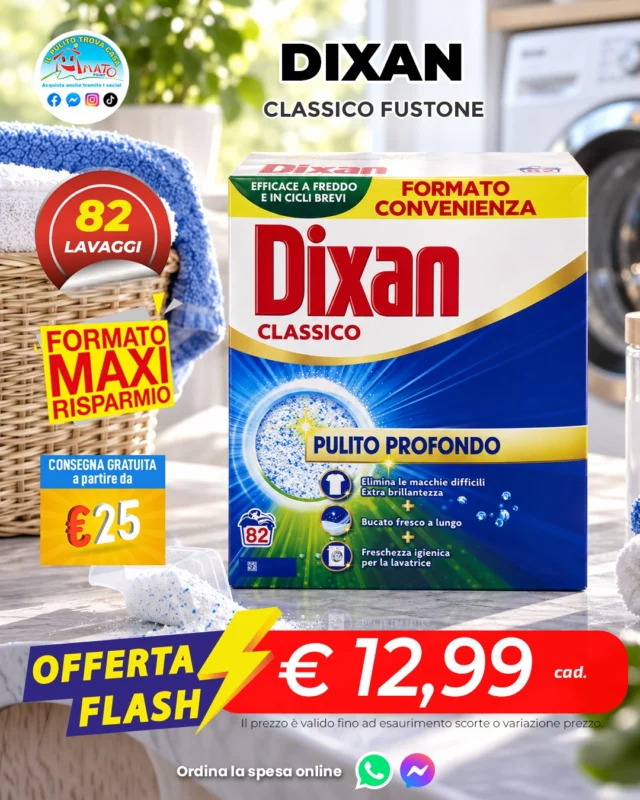 Nuove Promo Flash su detersivi e casalinghi: prezzi convenienti, ma solo per poco.
Dai un’occhiata alle offerte!

✅ Consegna a domicilio GRATUITA - a partire da 25€
✅ Ordina su WHATSAPP ▶ 347 060 8654

📌I punti vendita Amato Point sono aperti con orario continuato dalle 8:30 alle 20:00 dal lunedì al sabato.
Scopri il punto vendita più vicino➡ www.amatopoint.it/punti-vendita

#PromoFlash #Detersivi #Casalinghi #OfferteCasa #amatopoint
