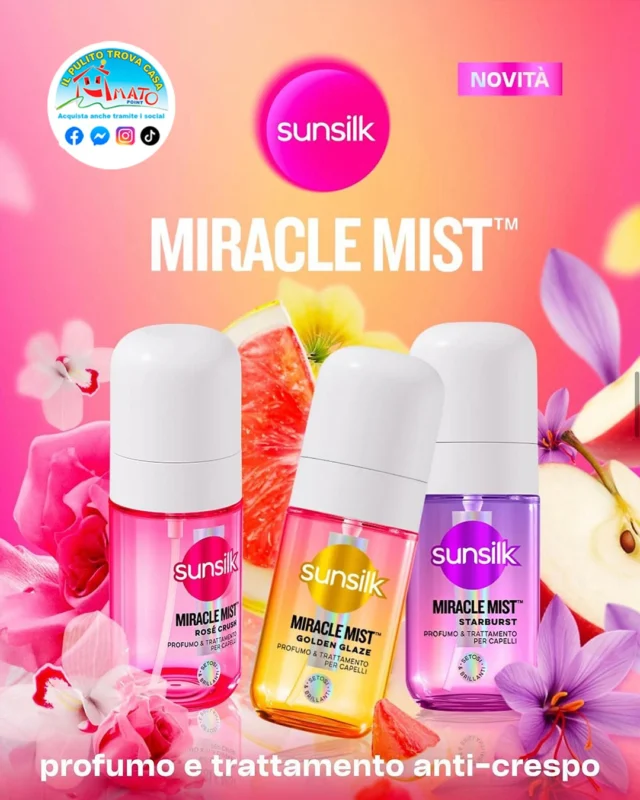 Novità Sunsilk ✨

Scopri Miracle Mist: profumo e trattamento anti-crespo per capelli, in tre irresistibili varianti. 🌸💜

Un gesto leggero per capelli profumati, luminosi e sempre in ordine. 💖

✅ Consegna a domicilio GRATUITA - a partire da 25€
✅ Ordina su WHATSAPP ▶️ 347 060 8654

📌I punti vendita Amato Point sono aperti con orario continuato dalle 8:30 alle 20:00 dal lunedì al sabato.
#amatopoint